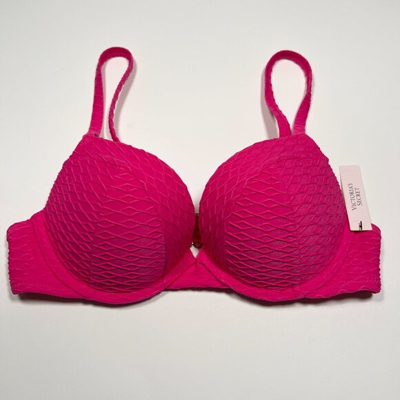 Victoria Secret 32C S SEXY TEE Push Up Bikini Top Bottom Set Textured Pink - Picture 3 of 6